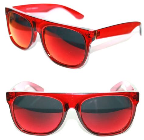 red sunglasses with mirror lenses